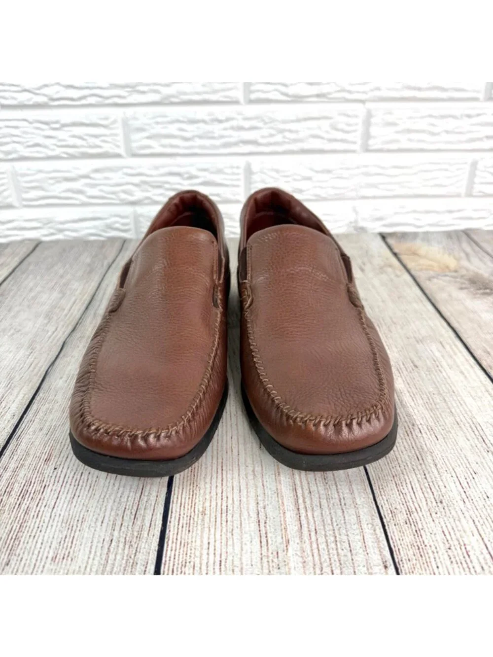 Neil M Mens Rome Loafers Walnut Brown Tumbled Leather Slip On Shoes Size 11D